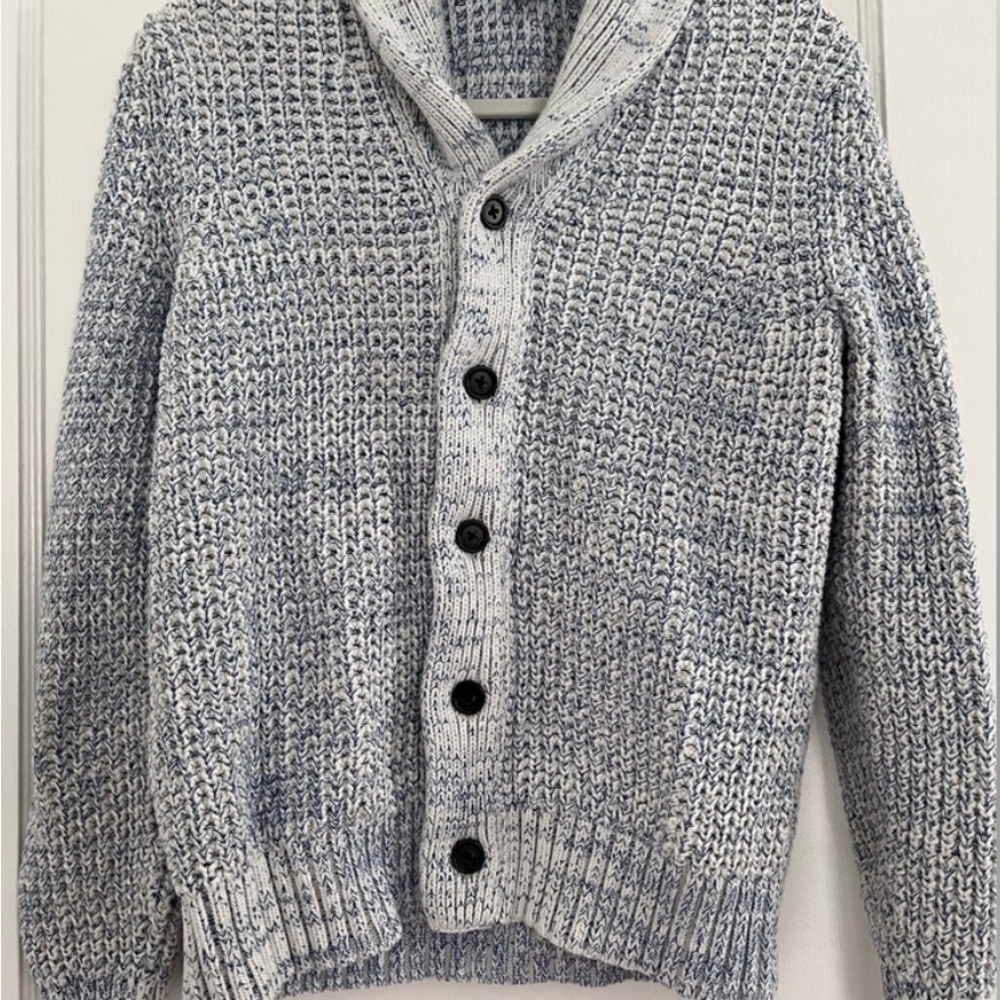 Banana Republic Men's Collar Blue and White Thick Cardigan Sweater
